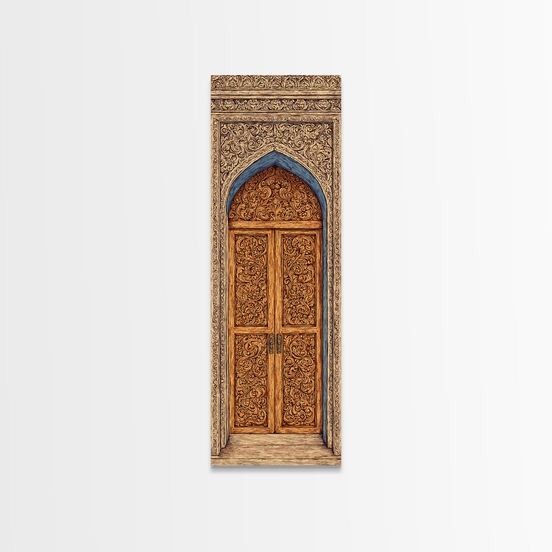 Ornate Arched African Doorway In Blue And Gold Wall Art, Moroccan Travel, African Home Decor, Cultural Wall Decor Gift, Statement Piece