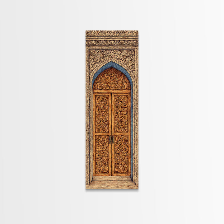 Ornate Arched African Doorway In Blue And Gold Wall Art, Moroccan Travel, African Home Decor, Cultural Wall Decor Gift, Statement Piece