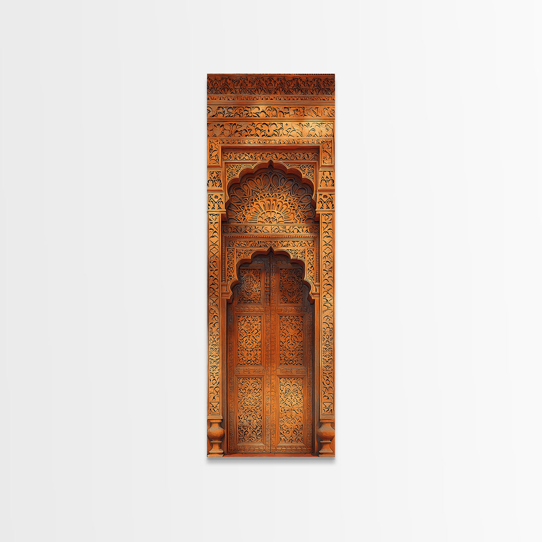 Ornate Moroccan Carved Door Framed Canvas Print, African Inspired Wall Decor, Boho Entryway Art, Rustic Home Decor Gift Print