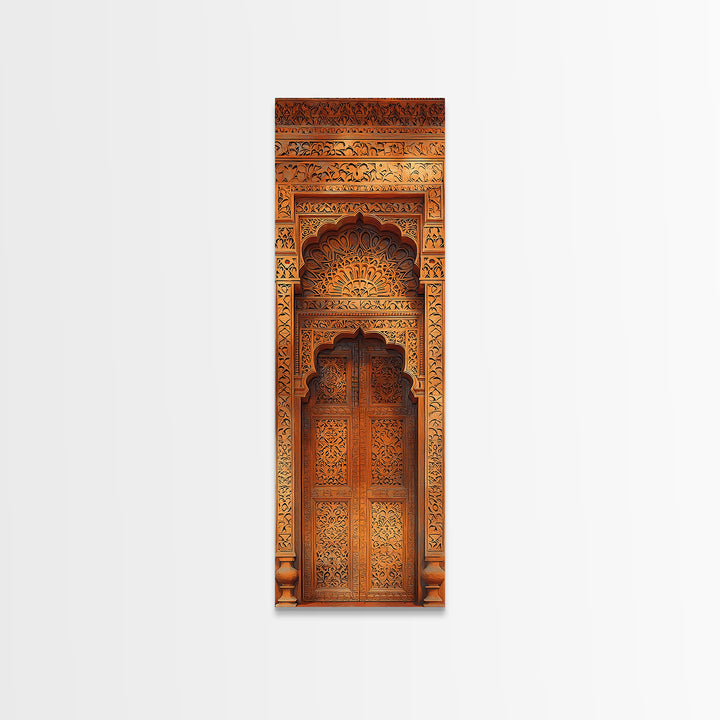Ornate Moroccan Carved Door Framed Canvas Print, African Inspired Wall Decor, Boho Entryway Art, Rustic Home Decor Gift Print