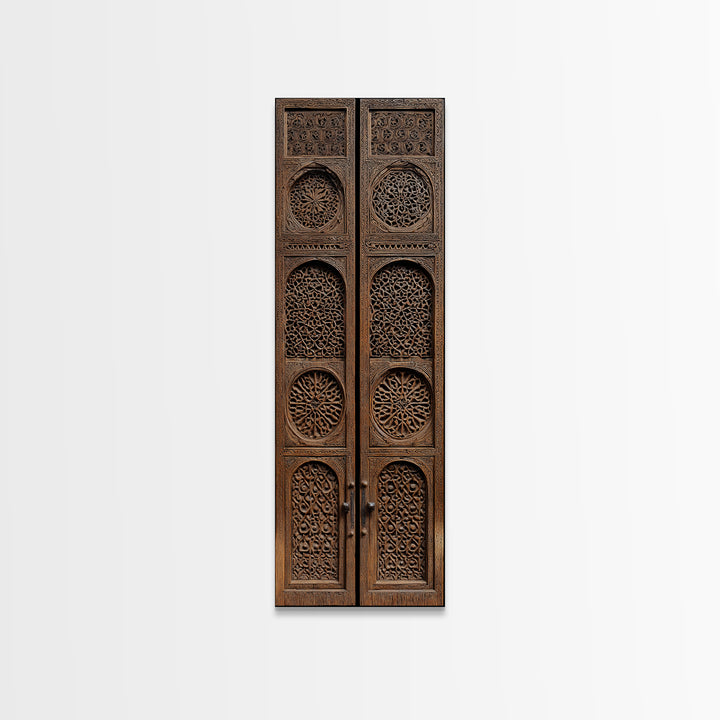 Intricate Antique Wooden Door Canvas Print, Moroccan African Wall Art, Tribal Pattern Decor, Bohemian Home Decor Statement