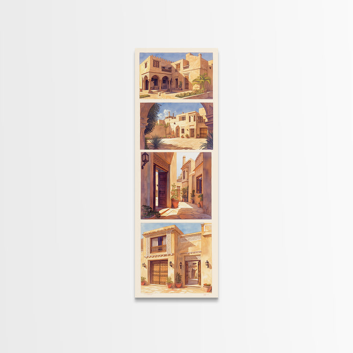 Desert Courtyard Architecture Wall Art, Morocco Travel Poster, African Inspired Decor, Sunlit Villa Canvas Print, Gift For Her