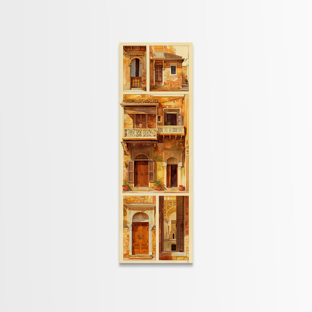Ornate Balconies And Carved Doors Wall Art, Moroccan Architecture Canvas Print, African Inspired Boho Home Decor Gift For Her