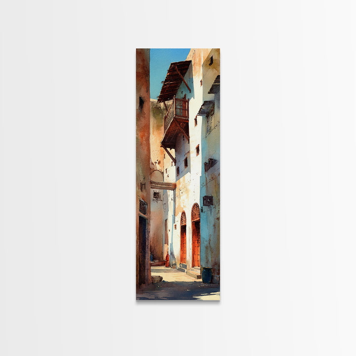 Narrow Old Town Alley Framed Canvas Print, Moroccan Street Wall Art, African Inspired Rustic Decor, Mediterranean Home Gift