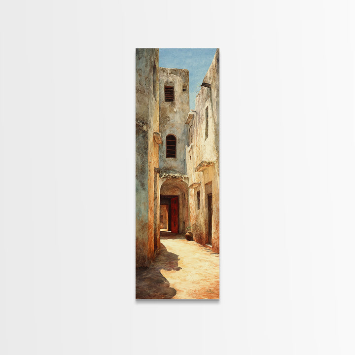 Weathered Medina Passage Wall Art, Moroccan Alley Canvas Print, African Travel Decor, Rustic Neutral Home Decor Gift Print