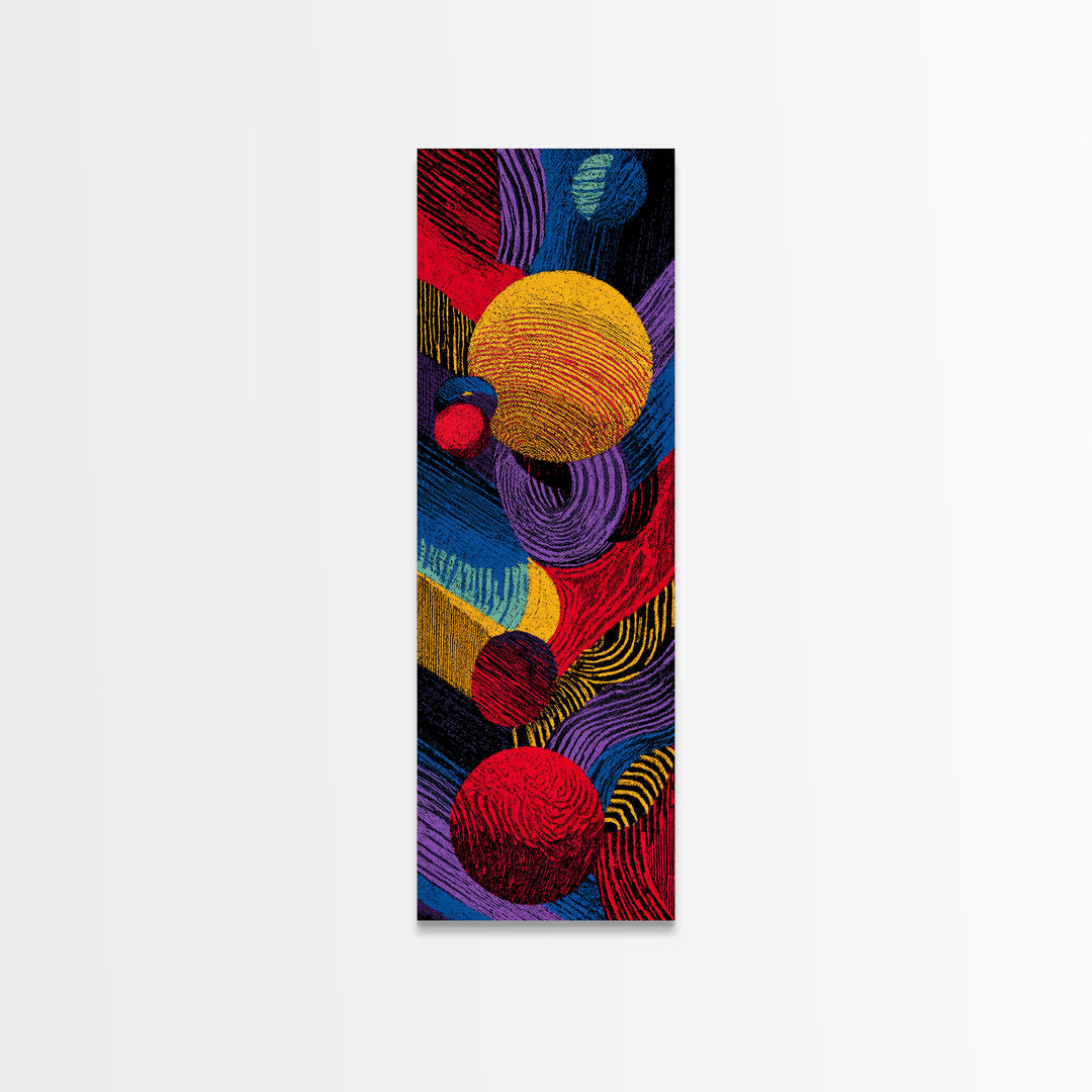 Vibrant Rainbow Spheres And Curved Lines Wall Art, Colorful Abstract African Inspired Canvas, Modern Statement Decor Gift