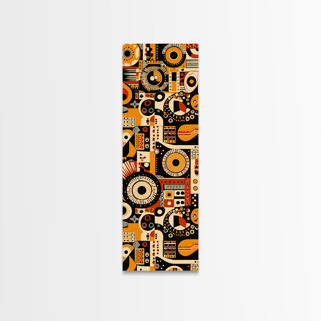 Orange Black African Pattern Collage Wall Art, Tribal Textile Inspired Canvas Print, Afrocentric Boho Home Decor Gift For Him