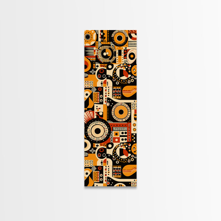 Orange Black African Pattern Collage Wall Art, Tribal Textile Inspired Canvas Print, Afrocentric Boho Home Decor Gift For Him