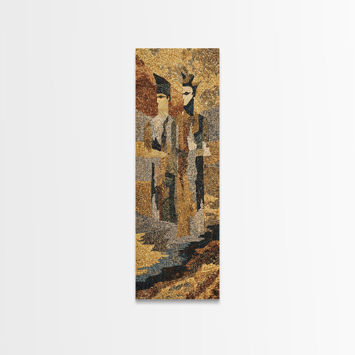 Textured African Tribal Figures Framed Canvas Print, Modern African Art Decor, Mask Portrait, Earth Tone Cultural Wall Art
