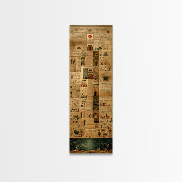 Ancient African City Manuscript Canvas Print, Egyptian Map Collage Wall Art, Hieroglyphic Cultural Home Decor For Living Room