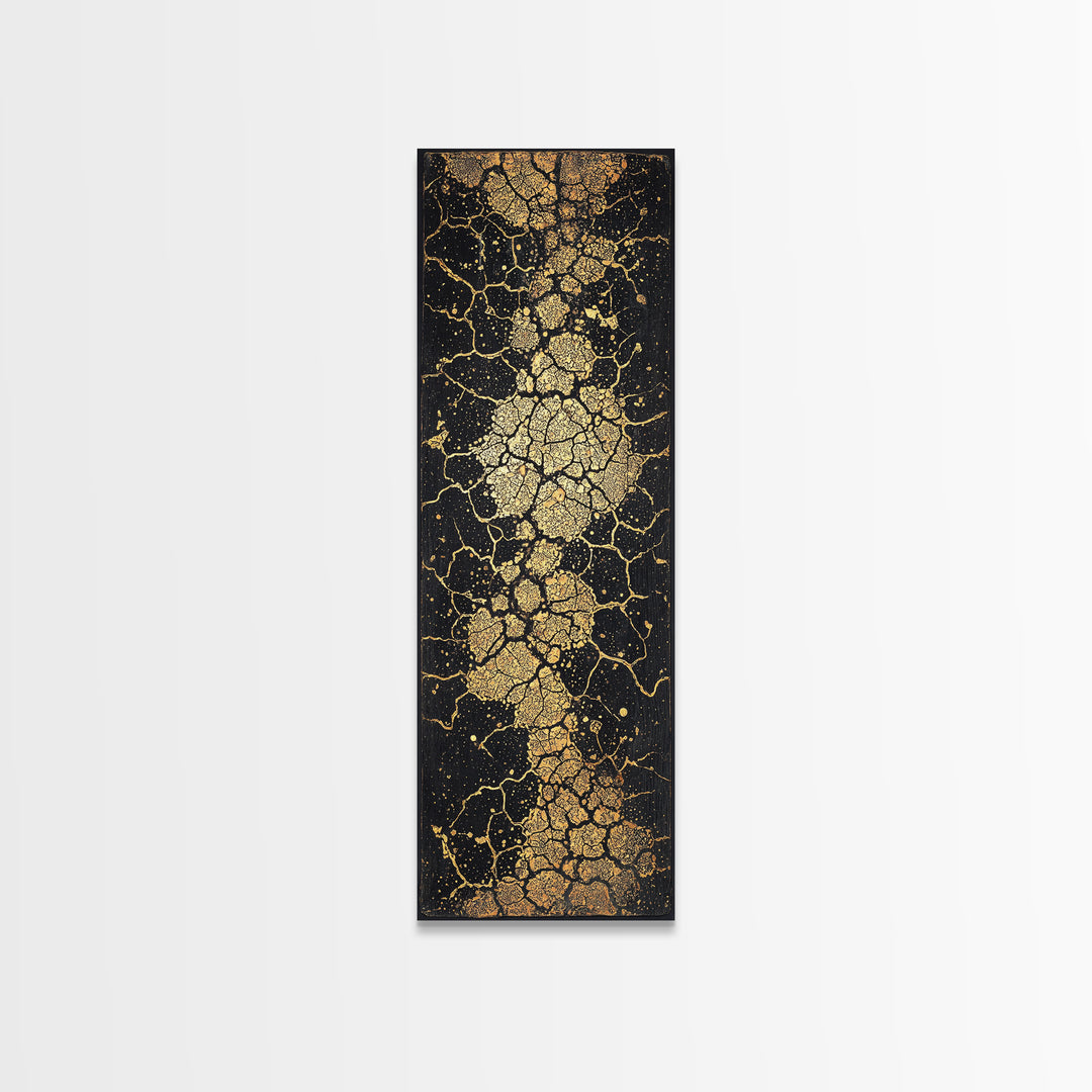 Abstract Gold Cracked Stone Wall Art, Black And Gold African Inspired Canvas Print, Luxury Texture For Modern Home Decor