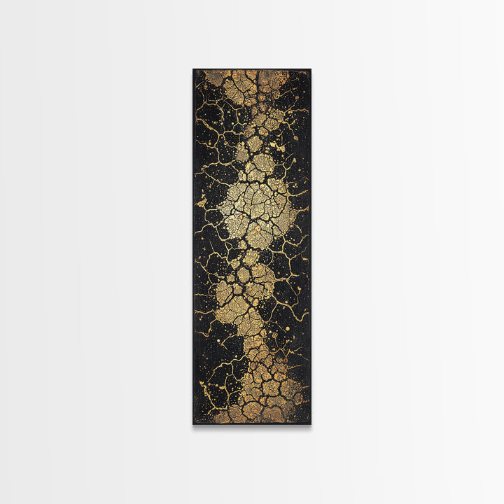 Abstract Gold Cracked Stone Wall Art, Black And Gold African Inspired Canvas Print, Luxury Texture For Modern Home Decor