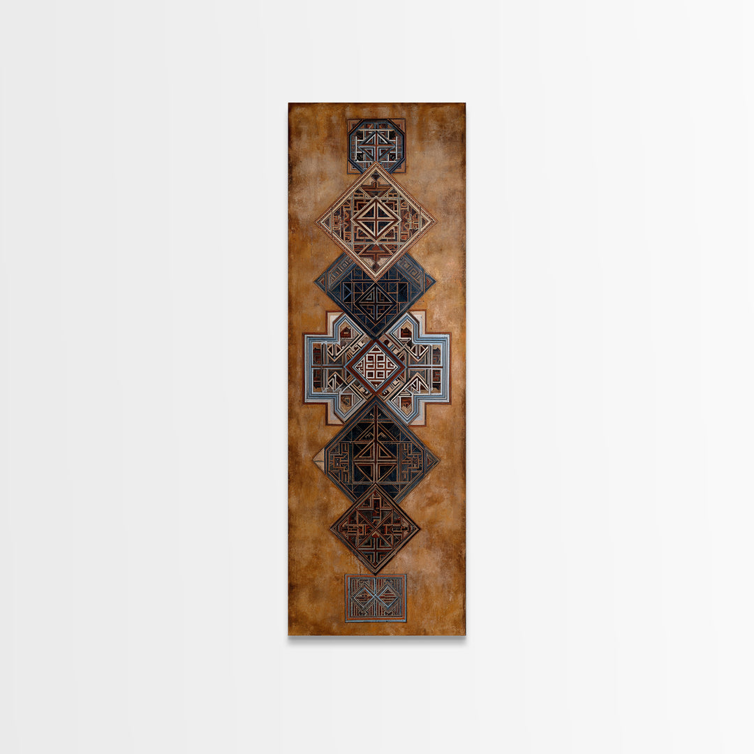 Geometric African Textile Pattern Canvas Print, Tribal Mud Cloth Wall Art, Earth Tone Cultural Decor For Boho Home Decor
