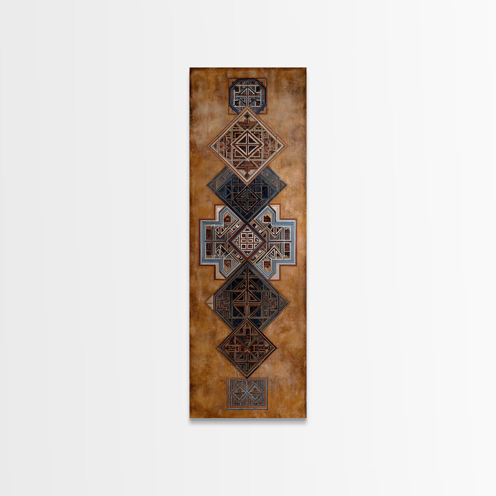 Geometric African Textile Pattern Canvas Print, Tribal Mud Cloth Wall Art, Earth Tone Cultural Decor For Boho Home Decor