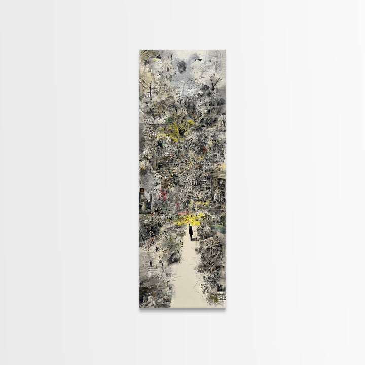 Dreamy Abstract City Ruins Wall Art, Gray Yellow Urban Landscape, Contemporary Canvas Print, Statement Office Decor Gift