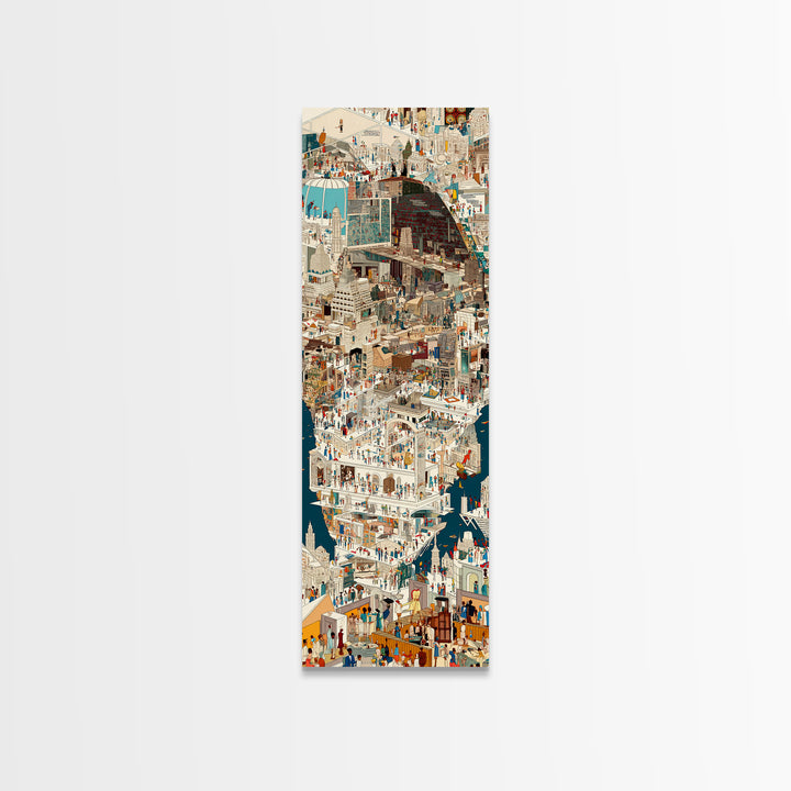 White Coastal Medina City Map Wall Art, Detailed African Travel Poster, Moroccan Inspired Canvas Print, Cultural Home Decor