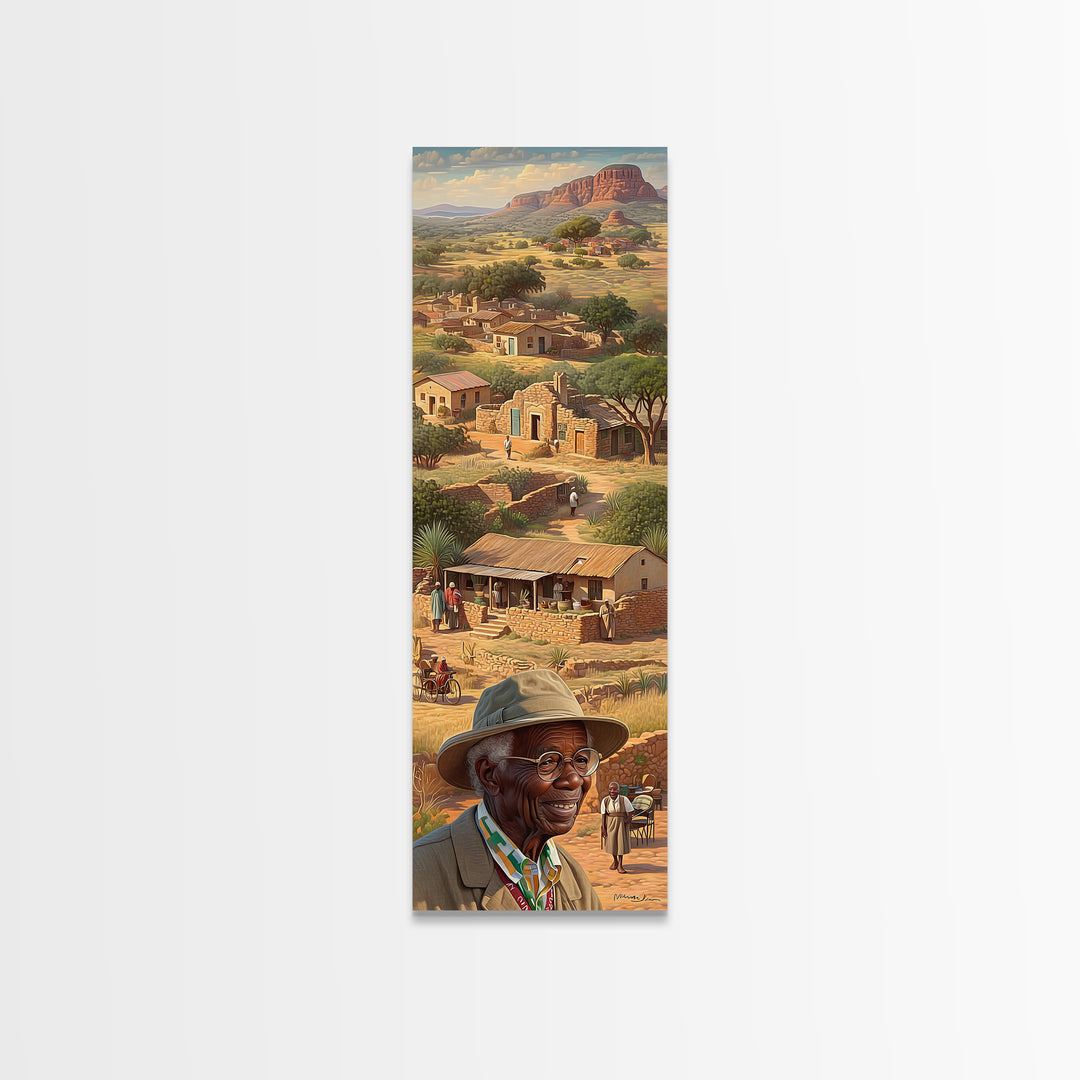 African Elder Village Landscape Canvas Print, Rural Homestead Portrait, Safari Art, Cultural Wall Decor, Housewarming Gift