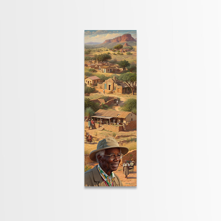 African Elder Village Landscape Canvas Print, Rural Homestead Portrait, Safari Art, Cultural Wall Decor, Housewarming Gift