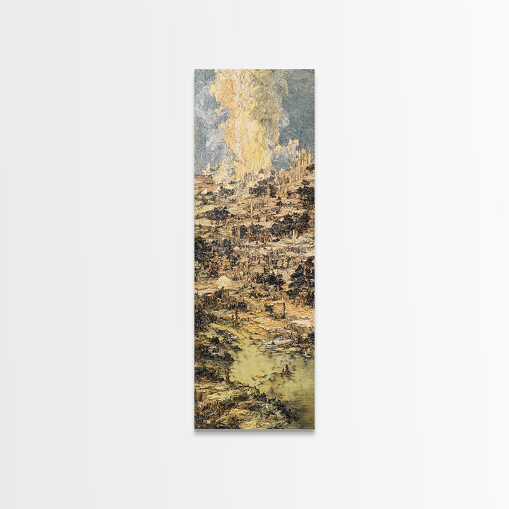 Ochre Abstract River City Wall Art, Modern African Art, Textured Skyline Painting, Large Canvas Wall Decor For Office Art