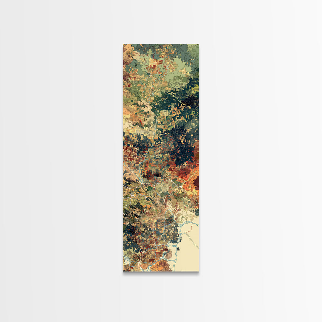 Pixelated Aerial Landscape Wall Art, Abstract African Map Inspired Print, Green Orange Modern Canvas, Statement Home Decor