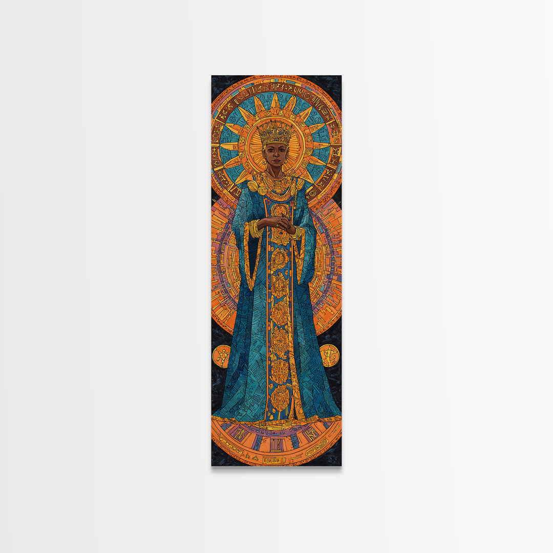 Regal African Queen With Golden Halo Wall Art, Afrocentric Goddess Portrait, Black Woman Canvas, Luxury Cultural Decor Gift