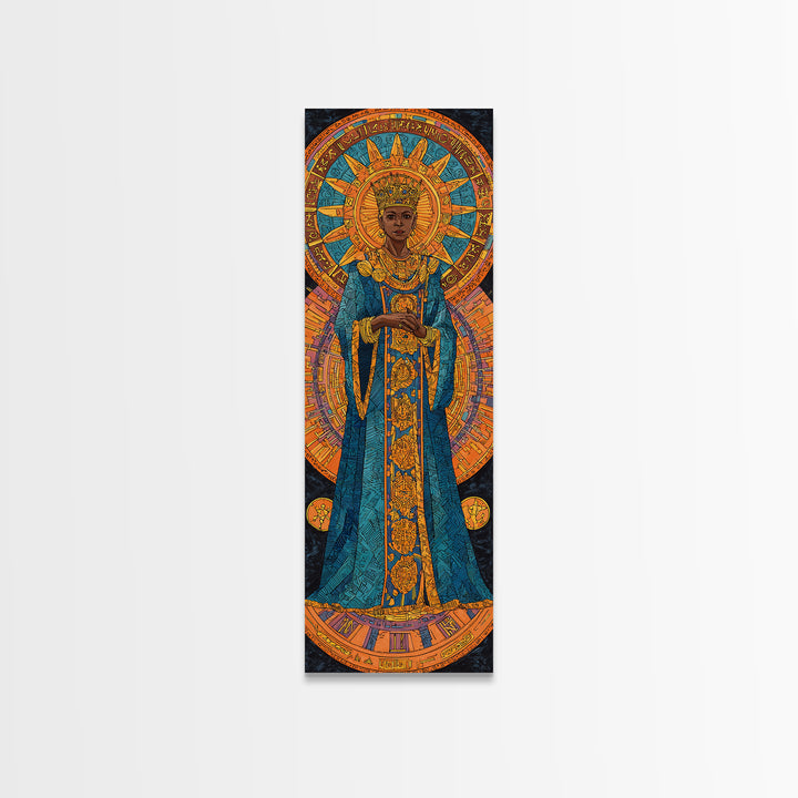 Regal African Queen With Golden Halo Wall Art, Afrocentric Goddess Portrait, Black Woman Canvas, Luxury Cultural Decor Gift