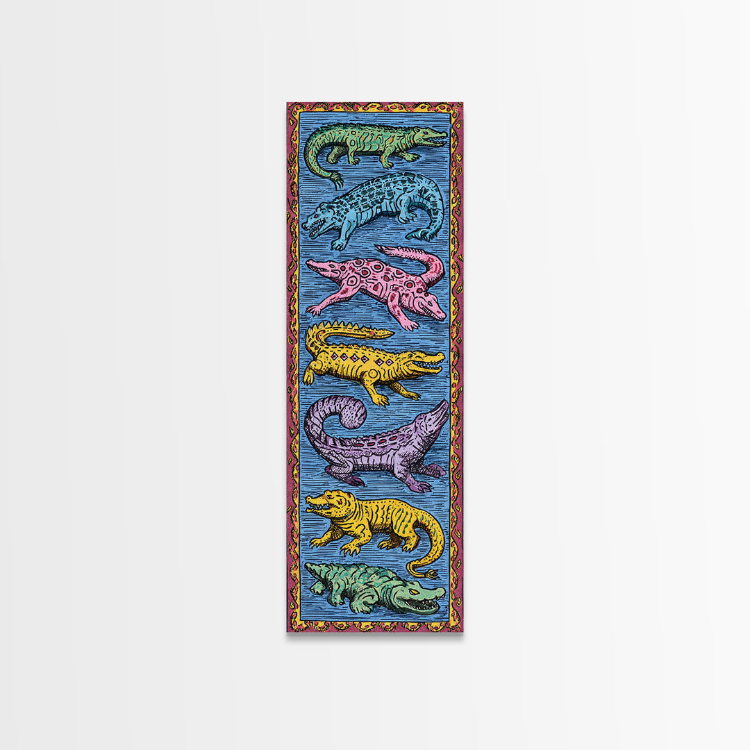 Colorful African Crocodile And Lizard Folk Wall Art, Tribal Animal Pattern, Safari Decor, Vibrant Reptile Canvas Print Gift