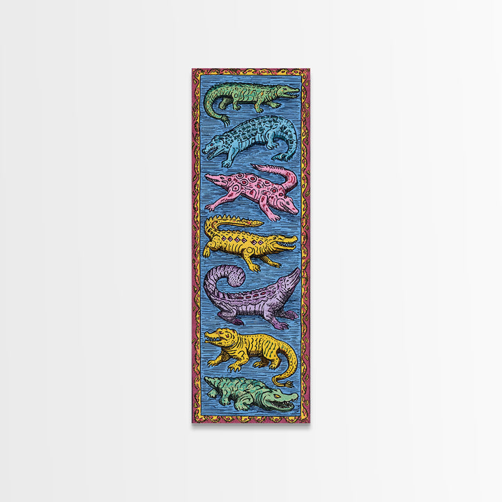 Colorful African Crocodile And Lizard Folk Wall Art, Tribal Animal Pattern, Safari Decor, Vibrant Reptile Canvas Print Gift