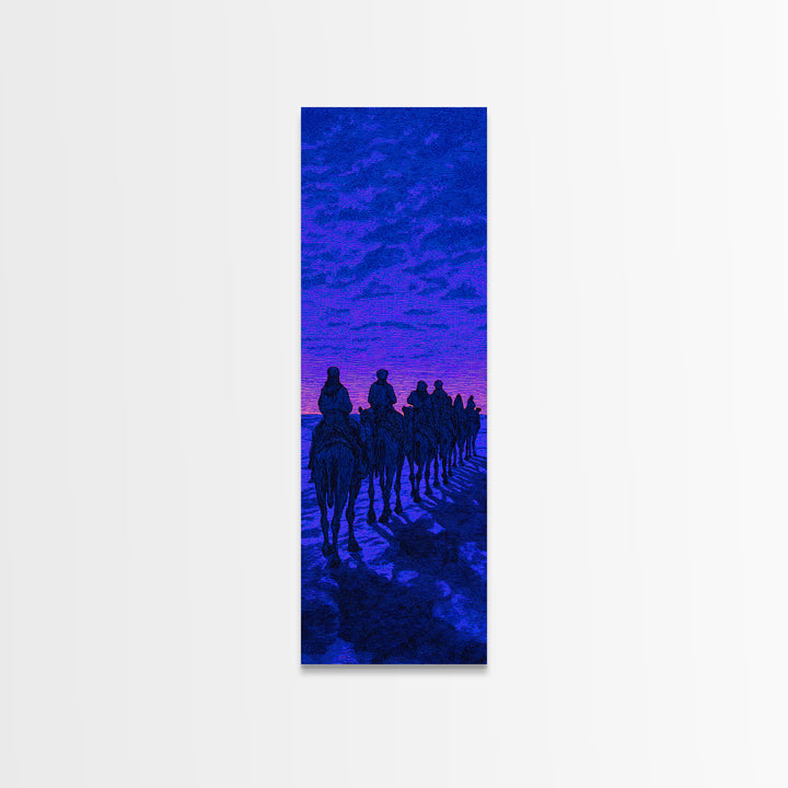 Blue Purple Desert Camel Caravan Wall Art, African Safari Art, Nomad Landscape, Boho Living Room Decor, Statement Canvas Print