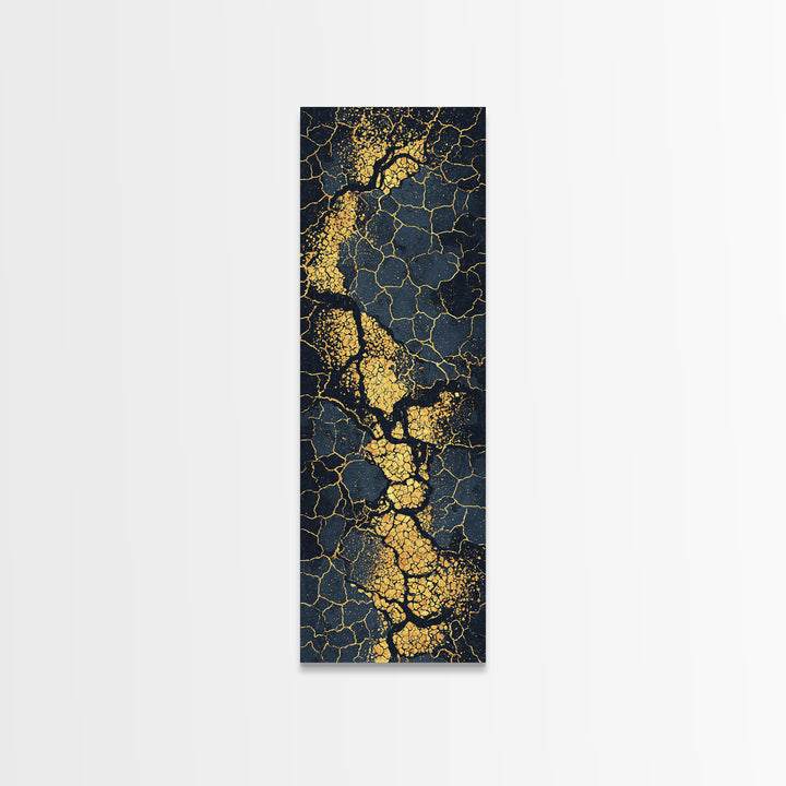 Black Gold Cracked Stone Abstract Wall Art, African Abstract Canvas Print, Luxury Marble Texture Modern Office Decor Gift