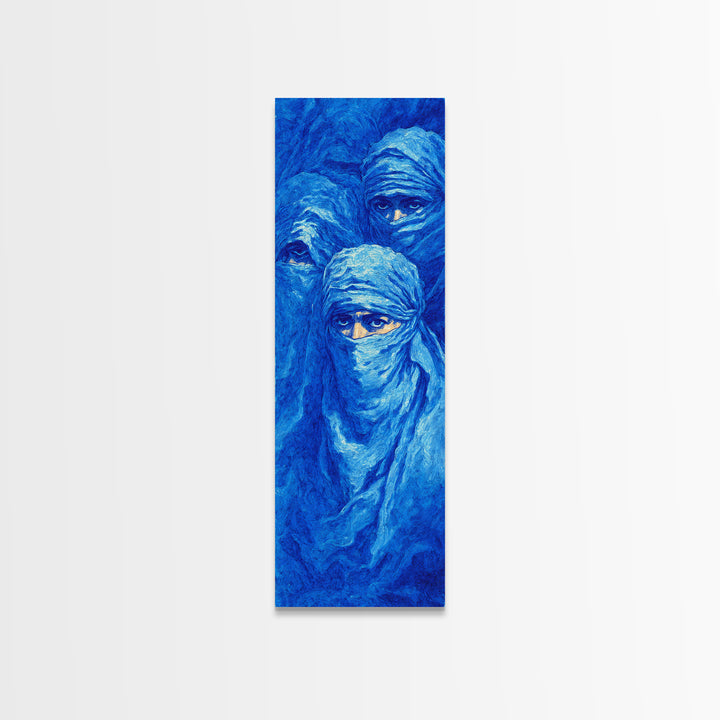 Dreamy Blue Veiled Women Wall Art, African Women Art Canvas Print, Indigo Nomad Portrait, Feminine Afrocentric Decor Gift