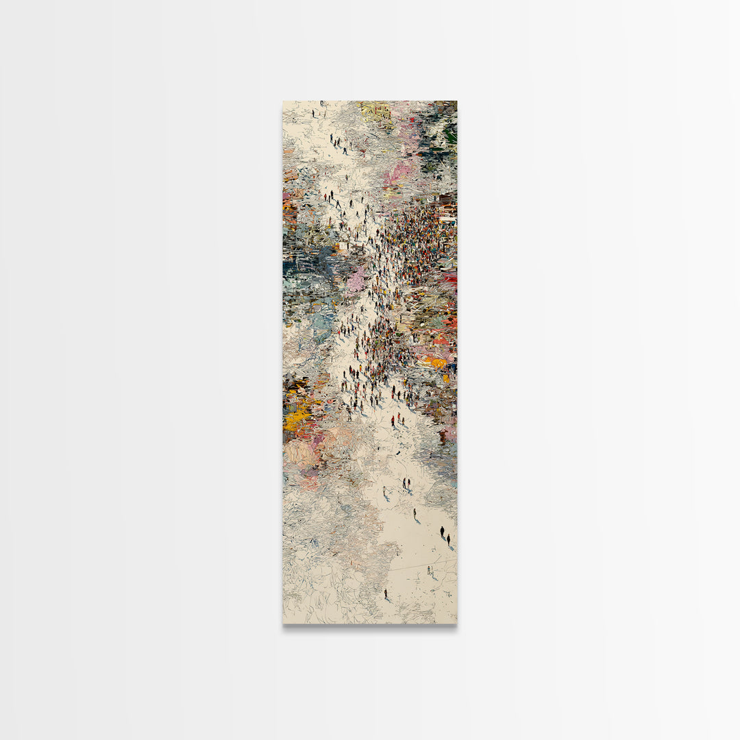 Abstract Crowd River Scene With Tiny Figures Wall Art, Modern African Art Print, Textured City Movement Home Decor Gift Idea