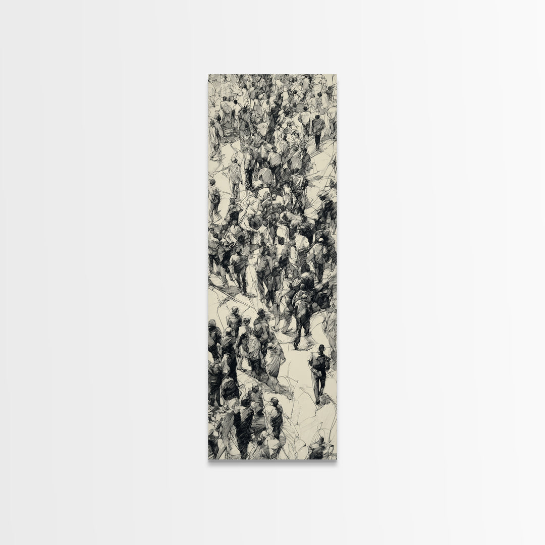 Monochrome Ink Crowd March With African Figures Canvas Print, Black And White Art, Cultural Wall Decor, Statement Gift Idea