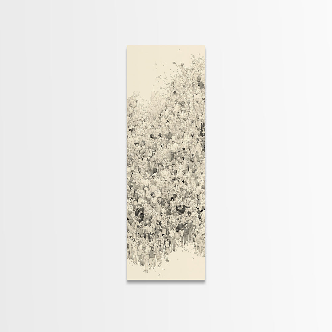 Minimal Ink Crowd Gathering In Soft Neutral Tones Canvas Print, African Inspired Wall Decor, Modern Cultural Art Gift Idea