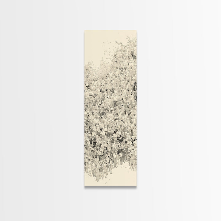 Minimal Ink Crowd Gathering In Soft Neutral Tones Canvas Print, African Inspired Wall Decor, Modern Cultural Art Gift Idea