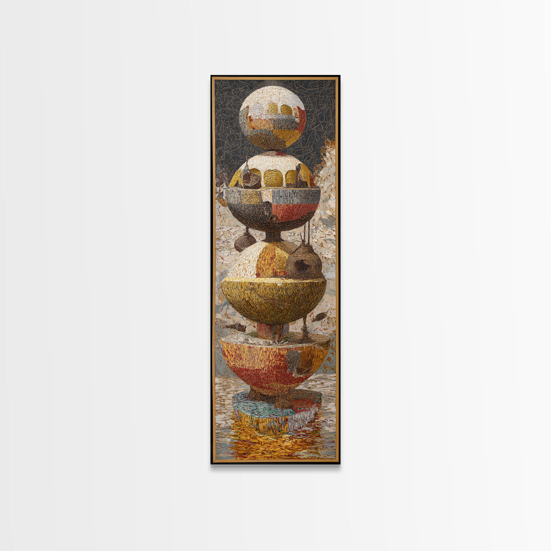 Stacked Textured Earth Tone Spheres Framed Canvas Print, African Abstract Wall Decor, Modern Geometric Art, Luxury Home Gift