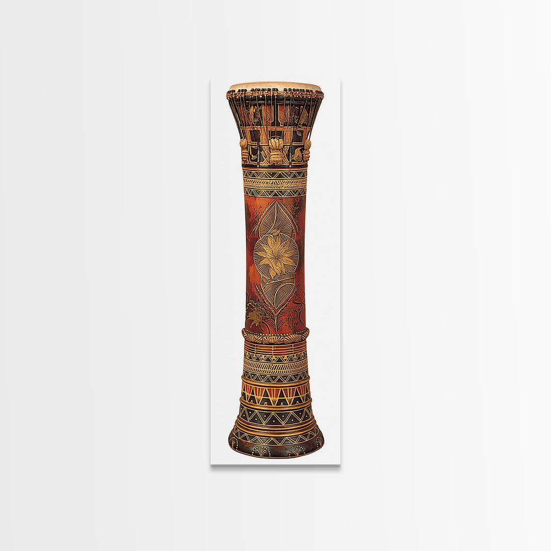 Carved African Djembe Drum Sculpture In Warm Wood Tones Wall Art, Tribal Decor, African Inspired Home Decor Gift For Him