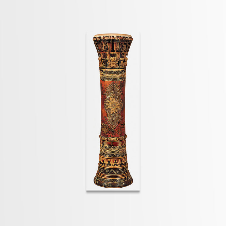 Carved African Djembe Drum Sculpture In Warm Wood Tones Wall Art, Tribal Decor, African Inspired Home Decor Gift For Him