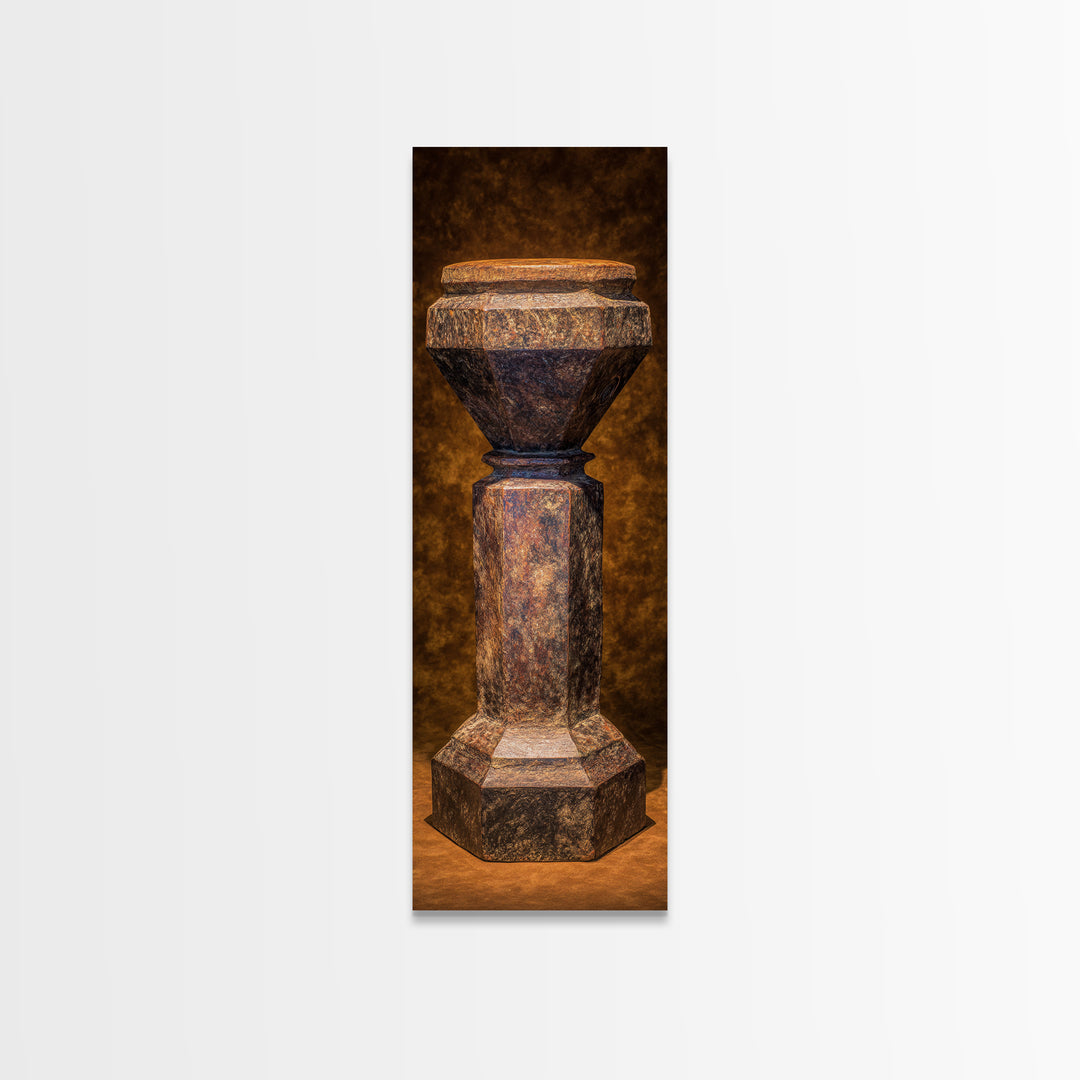Rustic African Pedestal Sculpture Framed Canvas Print, Tribal Art Decor, Earth Tone Wall Decor, Unique Cultural Home Decor