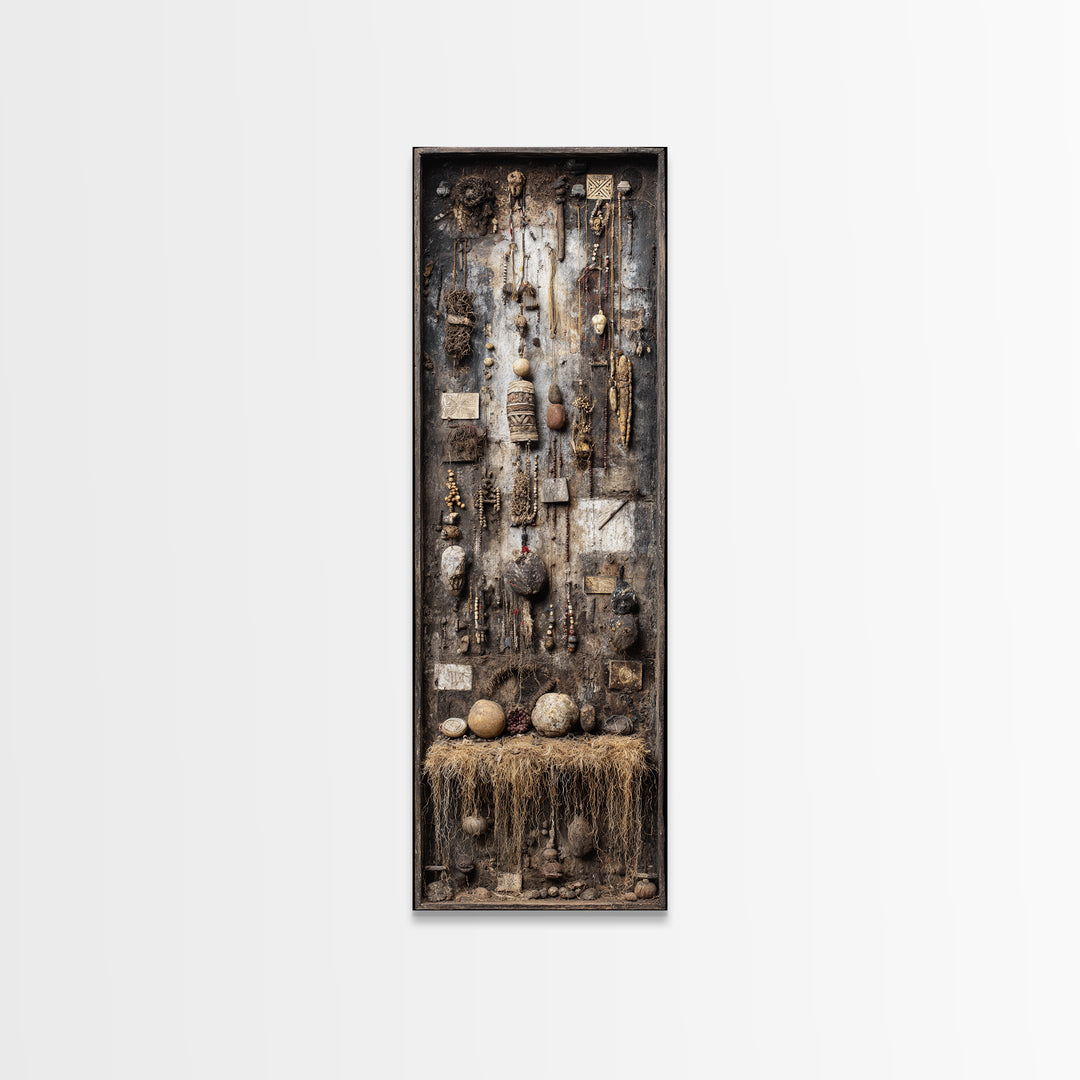 Earthy African Artifact Shadowbox Wall Art, Tribal Assemblage Decor, Ancestral Beads Gourds, Rustic Cultural Home Decor Gift