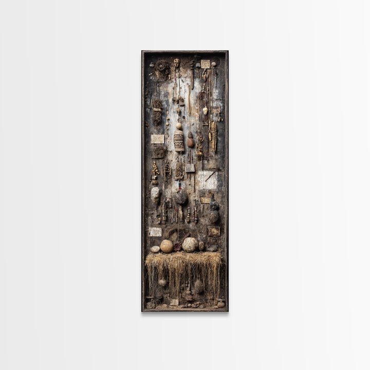 Earthy African Artifact Shadowbox Wall Art, Tribal Assemblage Decor, Ancestral Beads Gourds, Rustic Cultural Home Decor Gift