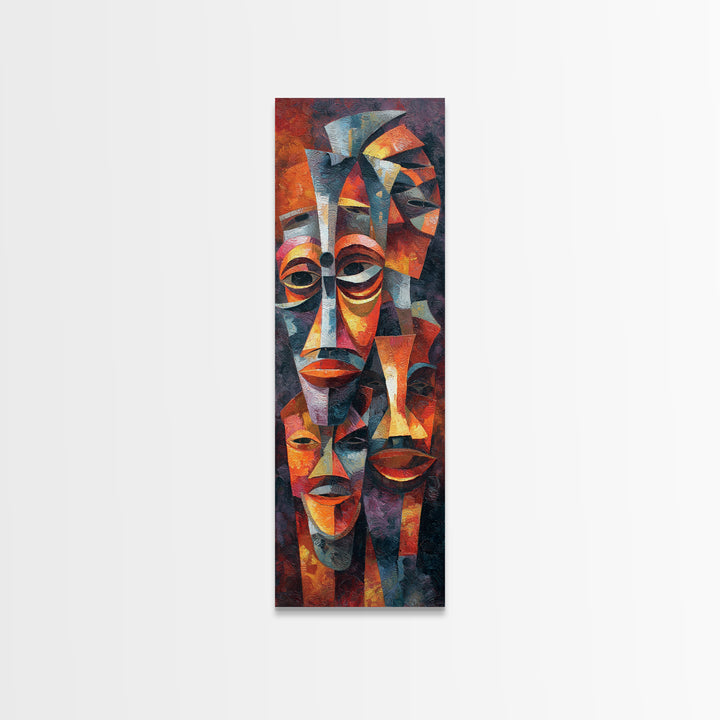 Cubist African Mask Faces Wall Art, Abstract African Art Print, Tribal Portrait Decor, Modern Afrocentric Home Decoration