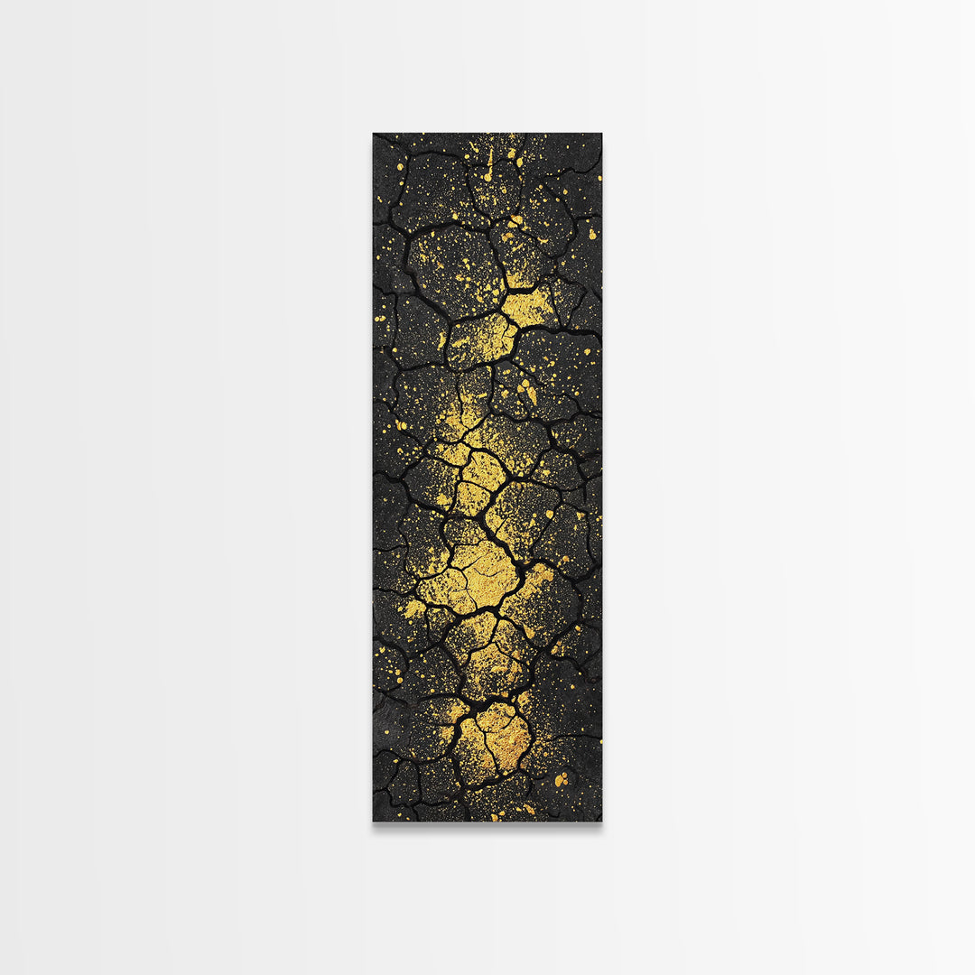 Cracked Black Stone With Gold Vein Wall Art, Abstract African Art Print, Luxury Canvas Decor, Earth Tone Home Decor Gift