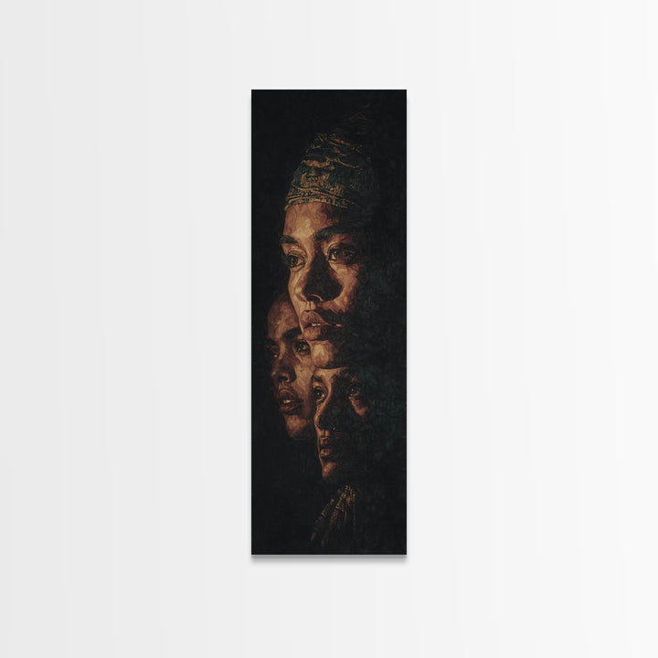 Layered Black Woman Profile Portrait Canvas Print, Afrocentric Wall Art, African American Art, Black Beauty Home Decor Gift
