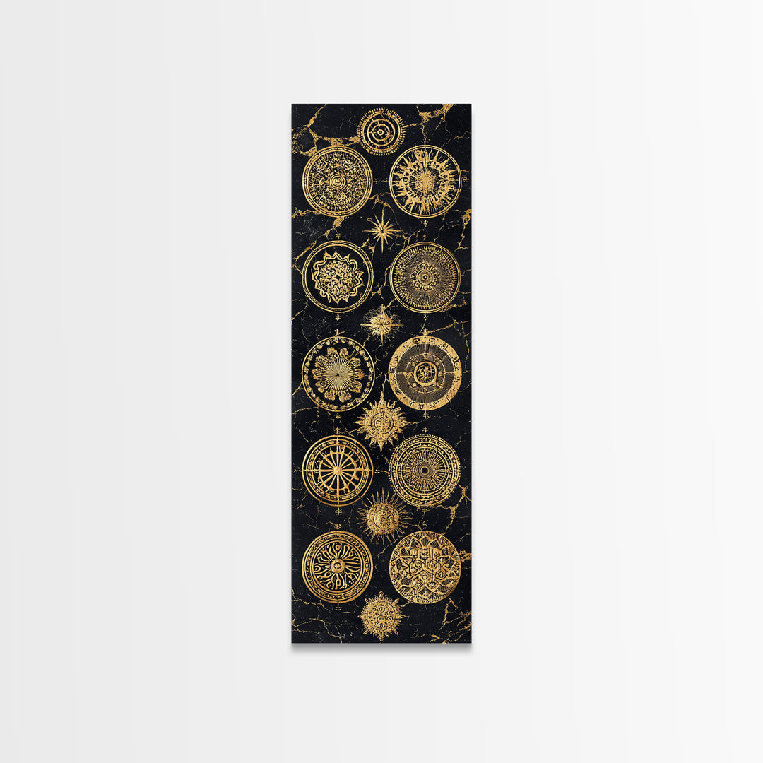 Golden Mandala Constellation Circles Wall Art, African Inspired Geometric Decor, Black And Gold Canvas, Spiritual Home Gift