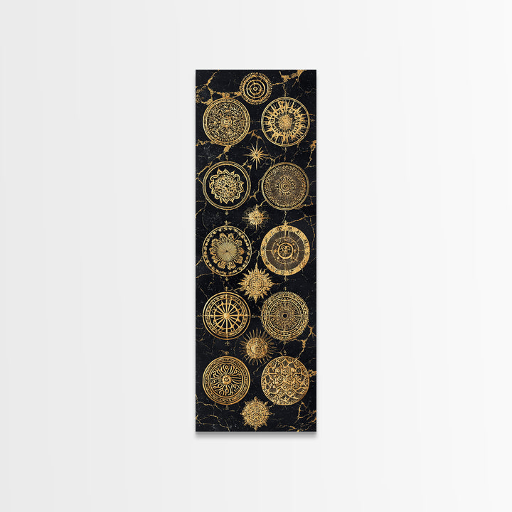 Golden Mandala Constellation Circles Wall Art, African Inspired Geometric Decor, Black And Gold Canvas, Spiritual Home Gift