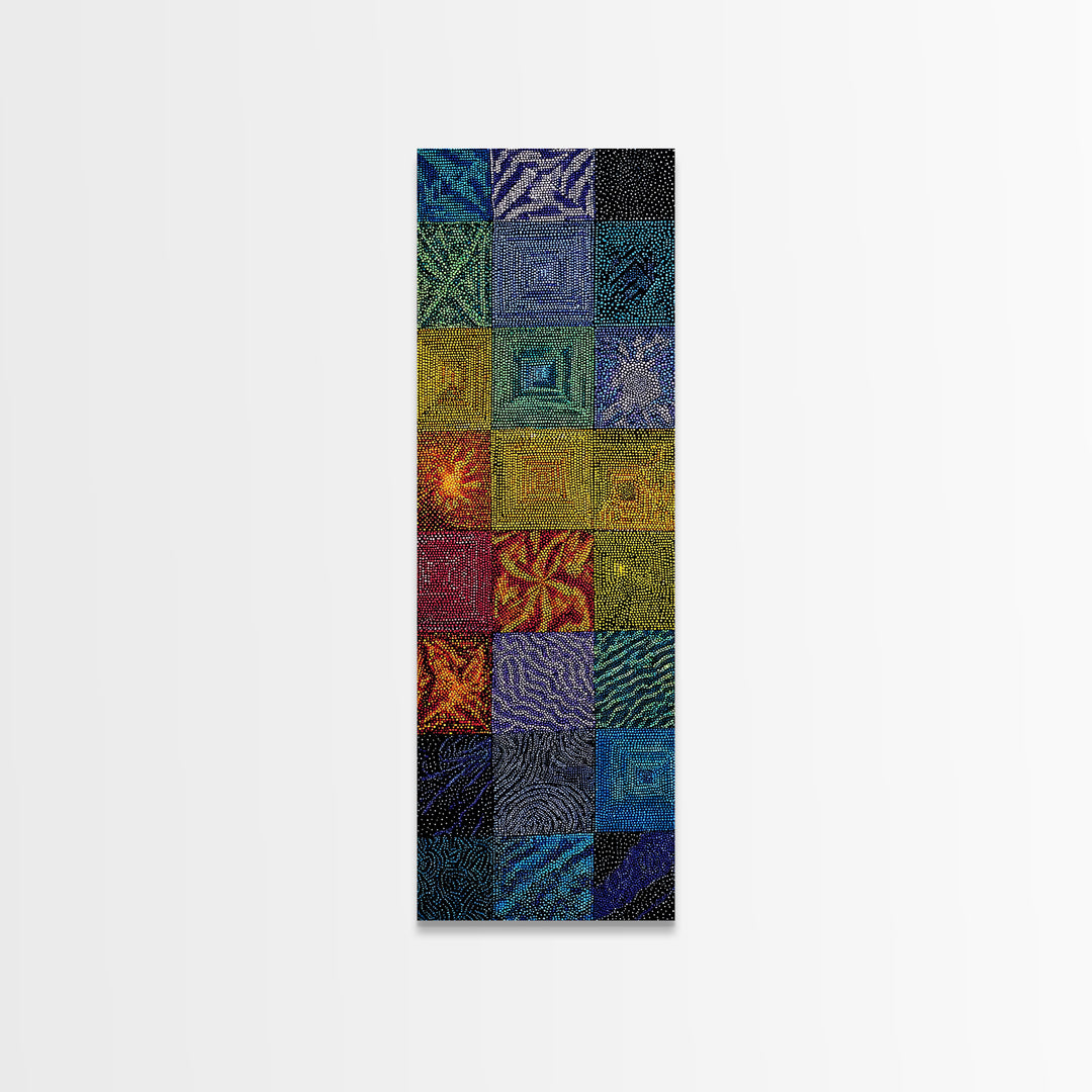 Blue Green African Quilt Patchwork Canvas Print, Abstract African Art, Textile Art, Boho Wall Decor, Modern Ethnic Home Decor