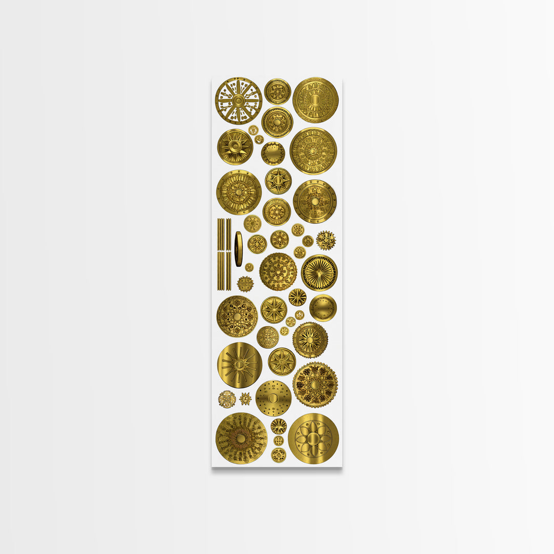 Golden Medallion Symbols On White Canvas Print, African Inspired Geometric Wall Art, Tribal Patterns, Luxury Home Decor Gift