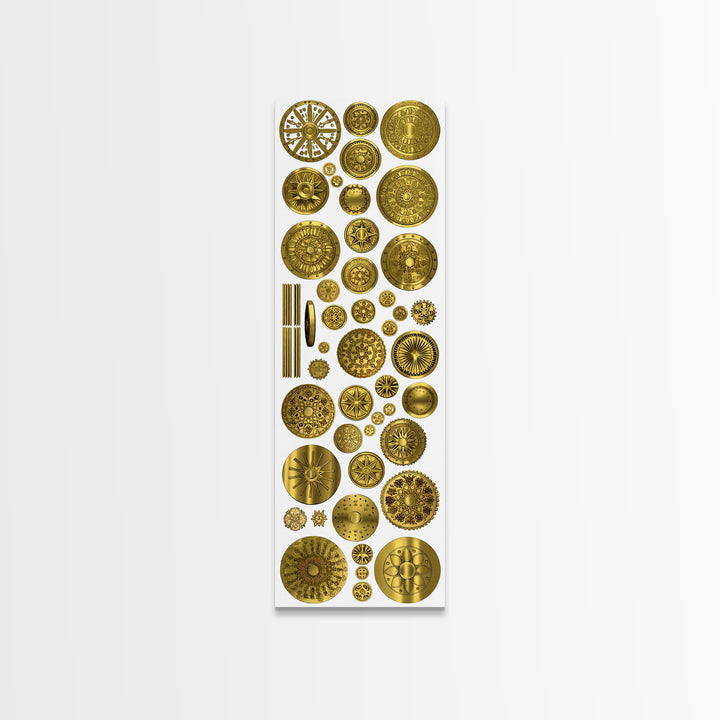 Golden Medallion Symbols On White Canvas Print, African Inspired Geometric Wall Art, Tribal Patterns, Luxury Home Decor Gift