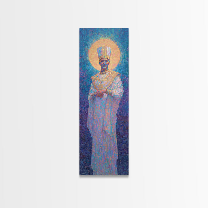Haloed African King In White Robe Canvas Print, Afrocentric Wall Decor, Royal Portrait, Spiritual Art, Elegant Home Decor